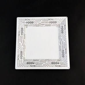 Prato cartão quadrado cinza e branco 